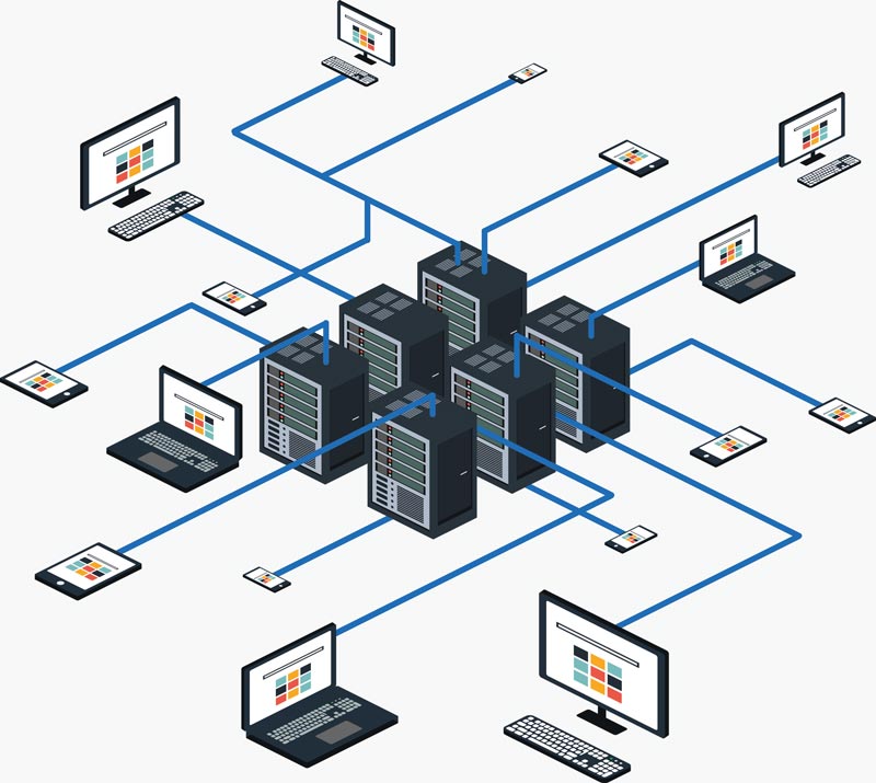 network of servers and computers illustrating a hosted desktop solution