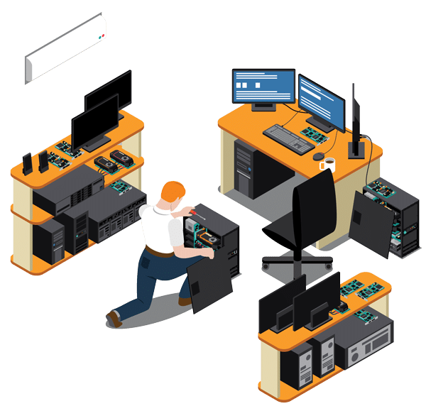 IT specialist working on a small business network and computers
